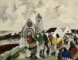 Markey Robinson, Going to Mass, gouache on board