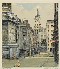 Flora Mitchell, Fish Street Hill, Billingsgate, London, watercolour on paper