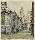 Flora Mitchell, Fish Street Hill, Billingsgate, London, watercolour on paper