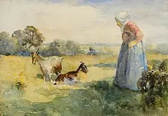 Frank McKelvey, Tending Her Goats, watercolour on paper
