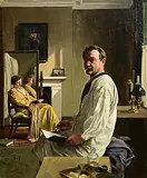 Herbert Johnson Harvey, The Artist at Work, oil on board