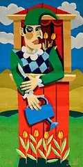 Graham Knuttel, Mr. Punch, aubusson tapestry - number 1 from an edition of 6 - woven by House of Pinton, Aubusson, France