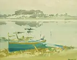 Cecil Maguire, Early Morning on the Shannon, oil on board