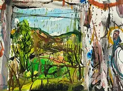 Nick Miller, Reflection in Truck with Rain, 2006, mixed media on paper