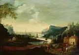 19th Century Continental School, Classical Scene with Figures and Castle in the Background, oil on panel