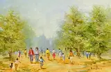Elizabeth Brophy, Sunday in the Park, oil on board