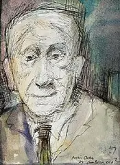 Liam Belton, Portrait of the Poet Austin Clarke, pen, ink, wash and chalk on paper