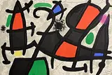 Joan Miro Spanish, Untitled, 1973, hand signed double page lithograph in colour out of the magazine Derrière le Miroir 203 from 1973