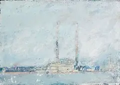 Michael Hales, Edge of the City (Dublin), 2025, encaustic and oils on canvas laid on board