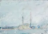 Michael Hales, Edge of the City (Dublin), 2025, encaustic and oils on canvas laid on board
