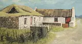 Charles Oakley, Old Cottages, oil on canvas