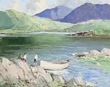 Rowland Hill, Boys Fishing, Lough Gill, Co. Sligo, oil on canvas board
