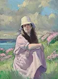 Robert Taylor Carson, Among the Sea Pinks, oil on board