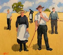 Norman J. Smyth, In The Hayfield, oil on board