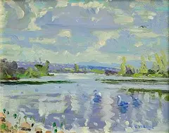 Walter Verling, Swans, Shannon Banks, oil on board