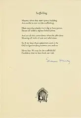 Seamus Heaney, Scaffolding, broadside - published by The Gallery Press, 2008