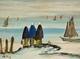 Markey Robinson, Shawlies by the Shore, gouache on board