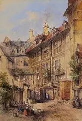 Thomas Colman Dibdin, Artist at Work, Rouen Courtyard, watercolour on paper