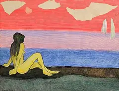 Gerard Dillon, Seated Nude by the Sea, mixed media and collage on paper