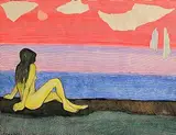 Gerard Dillon, Seated Nude by the Sea, mixed media and collage on paper