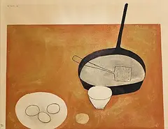 William Scott, Still Life with Frying Pan and Eggs, 1973, screenprint in colours on wove paper - number 181 from an edition of 250 - printed by Kelpra Studio and published by CCA Galleries, London