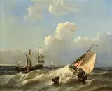 Hendrik Adolf Schaep Belgian, Shipping in Rough Seas, oil on canvas