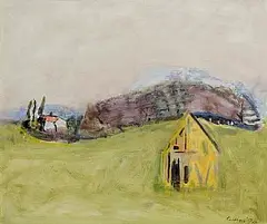 Patrick Collins, Normandie Landscape with Deserted Barn, 1974, oil on canvas