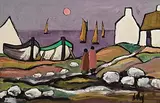 Markey Robinson, Shawlies in Moonlight, gouache on board