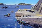 Ivan Sutton, Currachs Off Dunquin Pier Co. Kerry, oil on canvas board