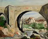 May Guinness, Red Roofs, oil on canvas