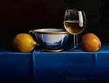 David French Le Roy, Japanese Cup, Fruit and Glass of Wine, 2007, oil on board