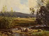 Frank McKelvey, Cattle Grazing, Mourne Foothills, oil on canvas