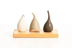 Three Vessels by Marie Foley, ceramic on wooden base, sold Nov 2025