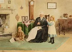Samuel McCloy, Threading the Needle for Grandma, watercolour on paper