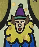 Markey Robinson, Juggling Clown, gouache on board