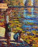 Norman Teeling, Fishing for Tadpoles, St. Stephens Green, oil on board