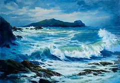 Annemarie Bourke, Stormy Day at Clogher, Kerry, oil on canvas