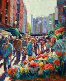 Norman Teeling, Summer on Grafton Street, Dublin, oil on board