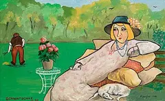 John Schwatschke, Francesca dans le Jardin, Mougins, 1980, oil on canvas