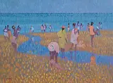 Desmond Carrick, Preparing to Leave Burriana Beach, oil on canvas board