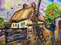 Old Thatched Cottage by Brian MacMahon, oil on canvas, sold Nov 2025