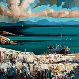 J.P. Rooney, Connemara Fishing Family, oil on board