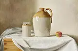 Ian McAllister, Still Life - Earthenware Jars and Apple, oil on canvas
