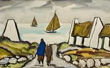 Markey Robinson, Shawlies by the Shore, gouache on board