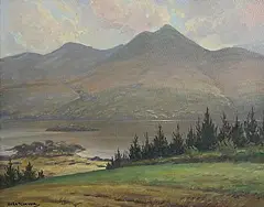 Seán O'Connor, Lakes from Aghadoe, Killarney, oil on board