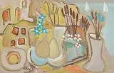 Markey Robinson, Still Life with Daisies, gouache on board