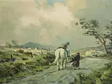 Charles McAuley, Stopping for a Chat, Cushendun, oil on canvas laid on board