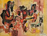 George Campbell, Fisherwomen, Galicia, mixed media on paper