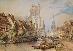 Thomas Colman Dibdin, River Somme, Amiens Cathedral, 1880, watercolour on paper