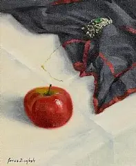 James English, Still Life - Apple and Brooch, oil on board
